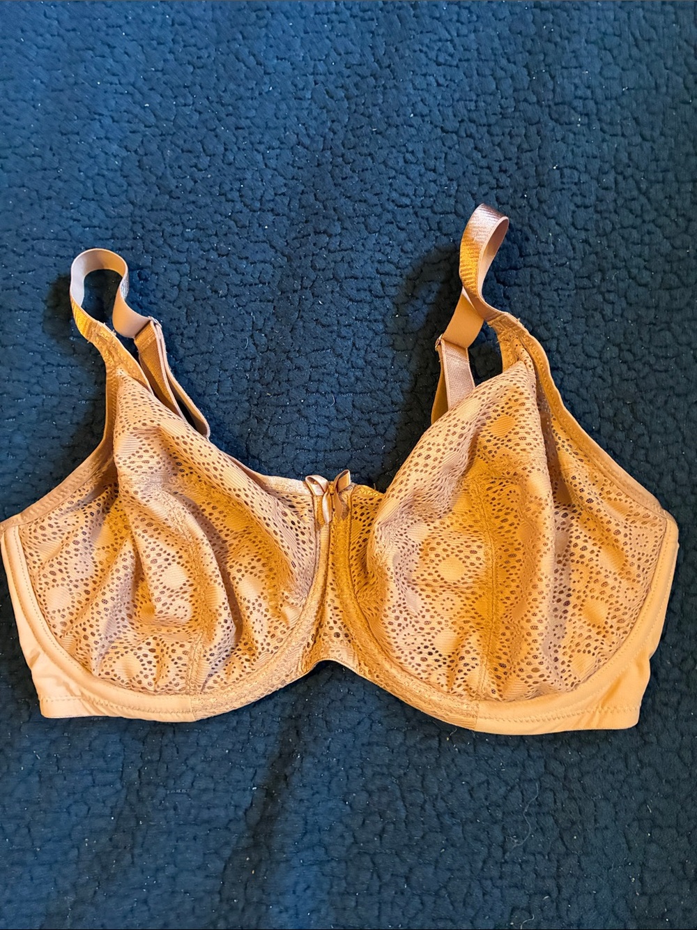 Glamorise Tan Lace Underwire Bra - Front-Zip Support